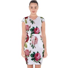 Roses-white Capsleeve Drawstring Dress  by nateshop