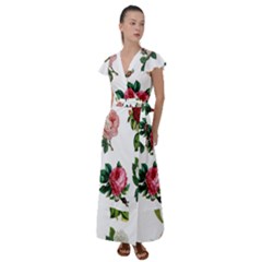 Roses-white Flutter Sleeve Maxi Dress by nateshop