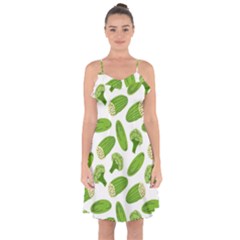 Vegetable Pattern With Composition Broccoli Ruffle Detail Chiffon Dress by pakminggu