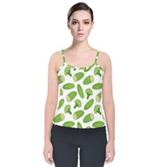 Vegetable Pattern With Composition Broccoli Velvet Spaghetti Strap Top by pakminggu