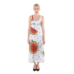 Seamless Background Pattern With Watermelon Slices Sleeveless Maxi Dress by pakminggu