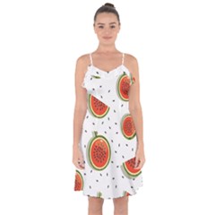 Seamless Background Pattern With Watermelon Slices Ruffle Detail Chiffon Dress by pakminggu