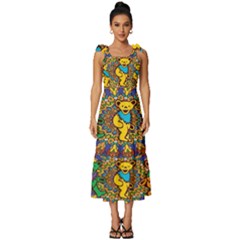 Dead Dancing Bears Grateful Dead Pattern Tie-strap Tiered Midi Chiffon Dress by Grandong