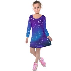 Realistic Night Sky With Constellations Kids  Long Sleeve Velvet Dress by Cowasu