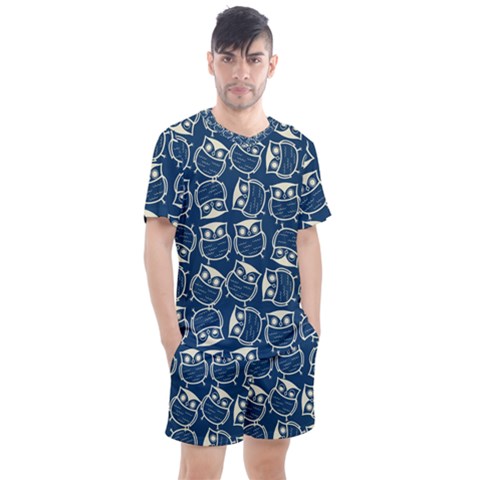 Cute Seamless Owl Background Pattern Men s Mesh T-shirt And Shorts Set by Bedest