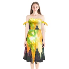 Forest-trees-nature-wood-green Shoulder Tie Bardot Midi Dress by Bedest