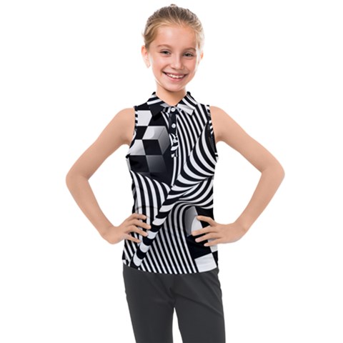 Op-art-black-white-drawing Kids  Sleeveless Polo T-shirt by Bedest