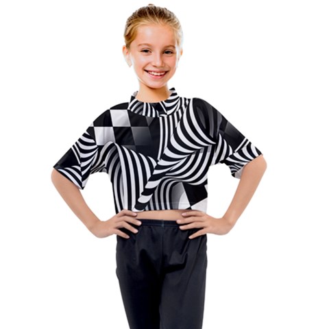 Op-art-black-white-drawing Kids Mock Neck T-shirt by Bedest