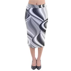 Waves-black-and-white-modern Velvet Midi Pencil Skirt by Bedest