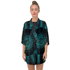 Ornament-district-turquoise Half Sleeve Chiffon Kimono by Bedest