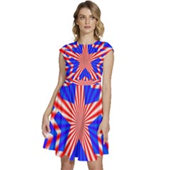 Star-explosion-burst-usa-red Cap Sleeve High Waist Dress by Bedest
