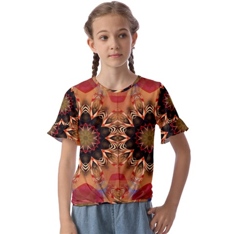 Abstract-kaleidoscope-design Kids  Cuff Sleeve Scrunch Bottom T-shirt by Bedest