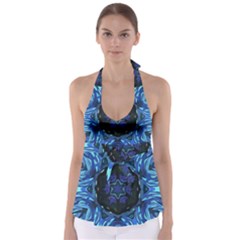 Background-blue-flower Tie Back Tankini Top by Bedest