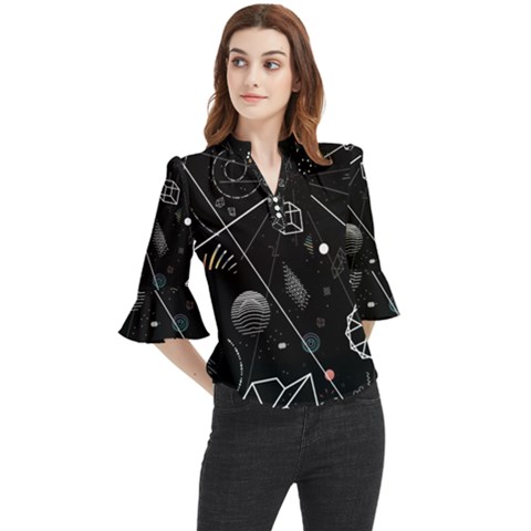 Future Space Aesthetic Math Loose Horn Sleeve Chiffon Blouse by pakminggu