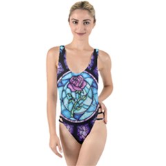 Cathedral Rosette Stained Glass Beauty And The Beast High Leg Strappy Swimsuit by Cowasu