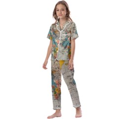 Vintage World Map Kids  Satin Short Sleeve Pajamas Set by Cowasu