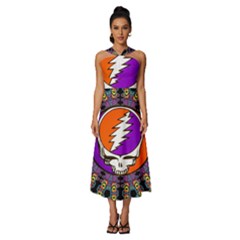 Gratefuldead Grateful Dead Pattern Sleeveless Cross Front Cocktail Midi Chiffon Dress by Cowasu