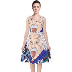 Albert Einstein Physicist V-neck Midi Sleeveless Dress  by Cowasu