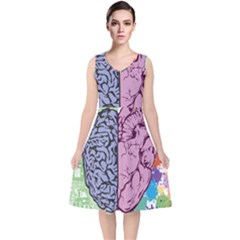 Brain-heart-balance-emotion V-neck Midi Sleeveless Dress  by Cowasu