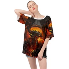 Dragon Fire Fantasy Art Oversized Chiffon Top by Cowasu