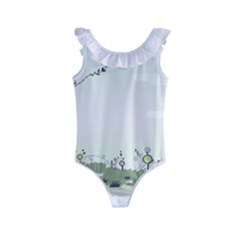 Abstract-background-children Kids  Frill Swimsuit by Cowasu