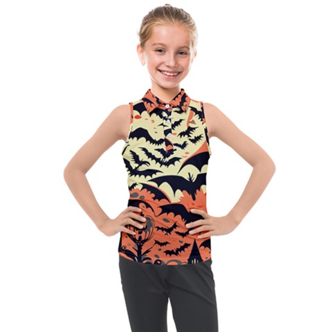 Bat Pattern Kids  Sleeveless Polo T-shirt by Valentinaart