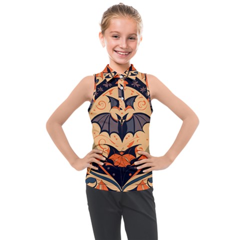 Bat Pattern Kids  Sleeveless Polo T-shirt by Valentinaart