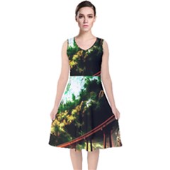 Science-fiction-forward-futuristic V-neck Midi Sleeveless Dress  by Cowasu