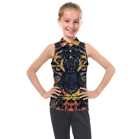 Tiger-predator-abstract-feline Kids  Sleeveless Polo T-shirt by Cowasu