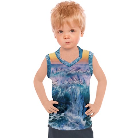 Sea-waves-ocean-water-beach-surf Kids  Sport Tank Top by Cowasu