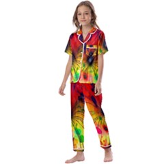 Color-background-structure-lines Kids  Satin Short Sleeve Pajamas Set by Cowasu