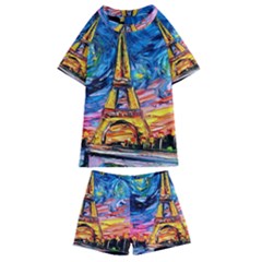 Eiffel Tower Starry Night Print Van Gogh Kids  Swim T-shirt And Shorts Set by Sarkoni