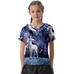 Unicorn Starry Night Print Van Gogh Kids  Frill Chiffon Blouse by Sarkoni