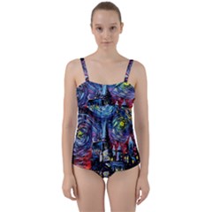 Castle Starry Night Print Van Gogh Parody Twist Front Tankini Set by Sarkoni