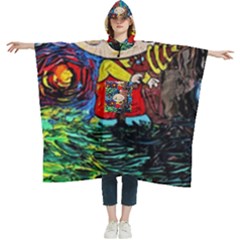 Cartoon Starry Night Vincent Van Gogh Women s Hooded Rain Ponchos by Sarkoni