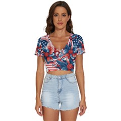 America Pattern V-neck Crop Top by Valentinaart