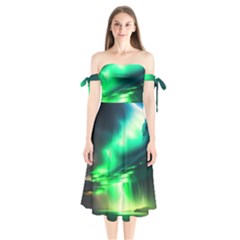 Lake Storm Neon Shoulder Tie Bardot Midi Dress by Bangk1t