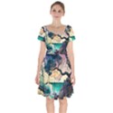 Tree Wave Ocean Short Sleeve Bardot Dress View1