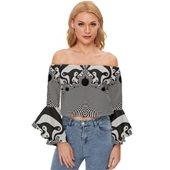 Pattern Illusion Fractal Mandelbrot Off Shoulder Flutter Bell Sleeve Top by Bangk1t