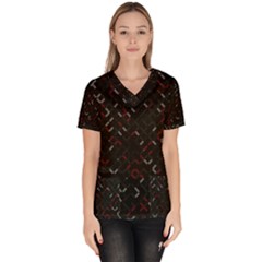 Abstract Dark Pattern Minimal Women s V-neck Scrub Top by Bedest