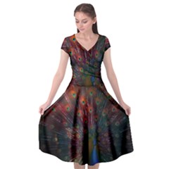 Peacock Feather Bird Cap Sleeve Wrap Front Dress by Bedest