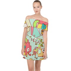 Summer Up Cute Doodle Off Shoulder Chiffon Dress by Bedest