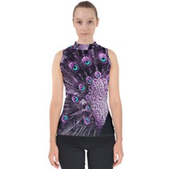 Purple Peacock Mock Neck Shell Top by Bedest