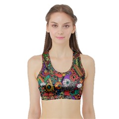 Cute Cartoon Doodle Sports Bra With Border by Bedest