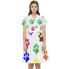 Pawprints-paw-prints-paw-animal Short Sleeve Waist Detail Dress by Ravend