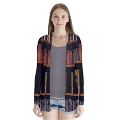 Assorted Title Of Books Piled In The Shelves Assorted Book Lot Inside The Wooden Shelf Drape Collar Cardigan by Ravend