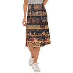 Books On Bookshelf Assorted Color Book Lot In Bookcase Library Midi Panel Skirt by Ravend