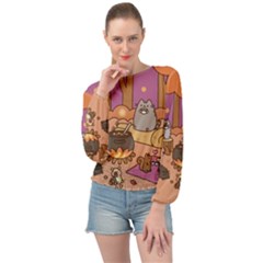 Pusheen Cute Fall The Cat Banded Bottom Chiffon Top by Ndabl3x