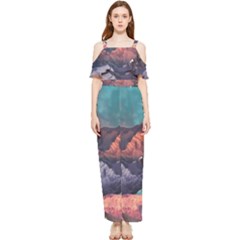 Adventure Psychedelic Mountain Draped Sleeveless Chiffon Jumpsuit by Ndabl3x