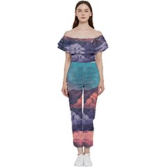 Adventure Psychedelic Mountain Bardot Ruffle Jumpsuit by Ndabl3x